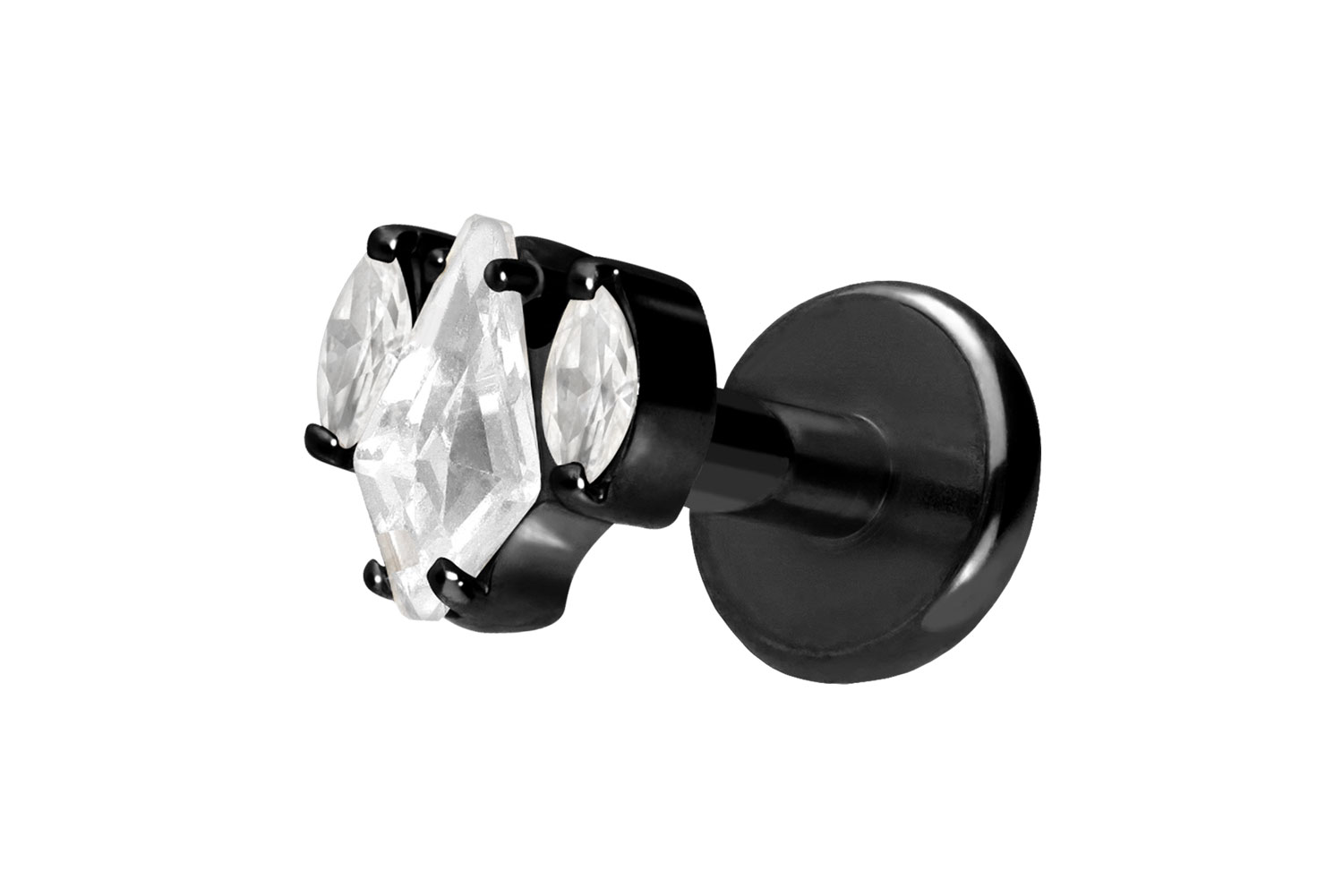 Titan Labret Piercing mit Push Fit KRISTALLSCHILD + KRISTALLOVALE